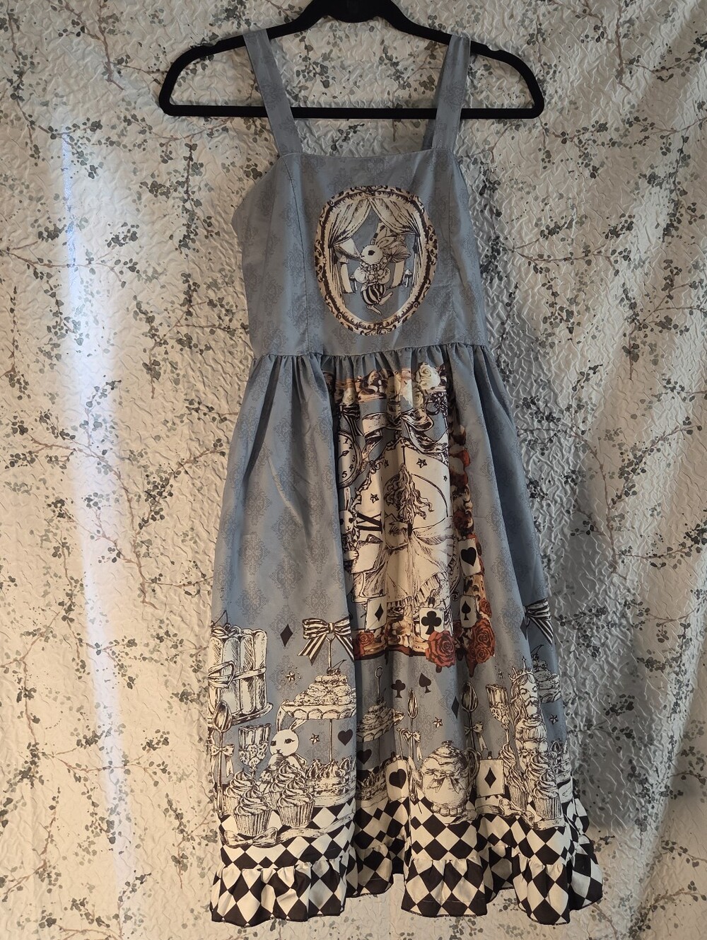 #alice and wonderland blue and white dress